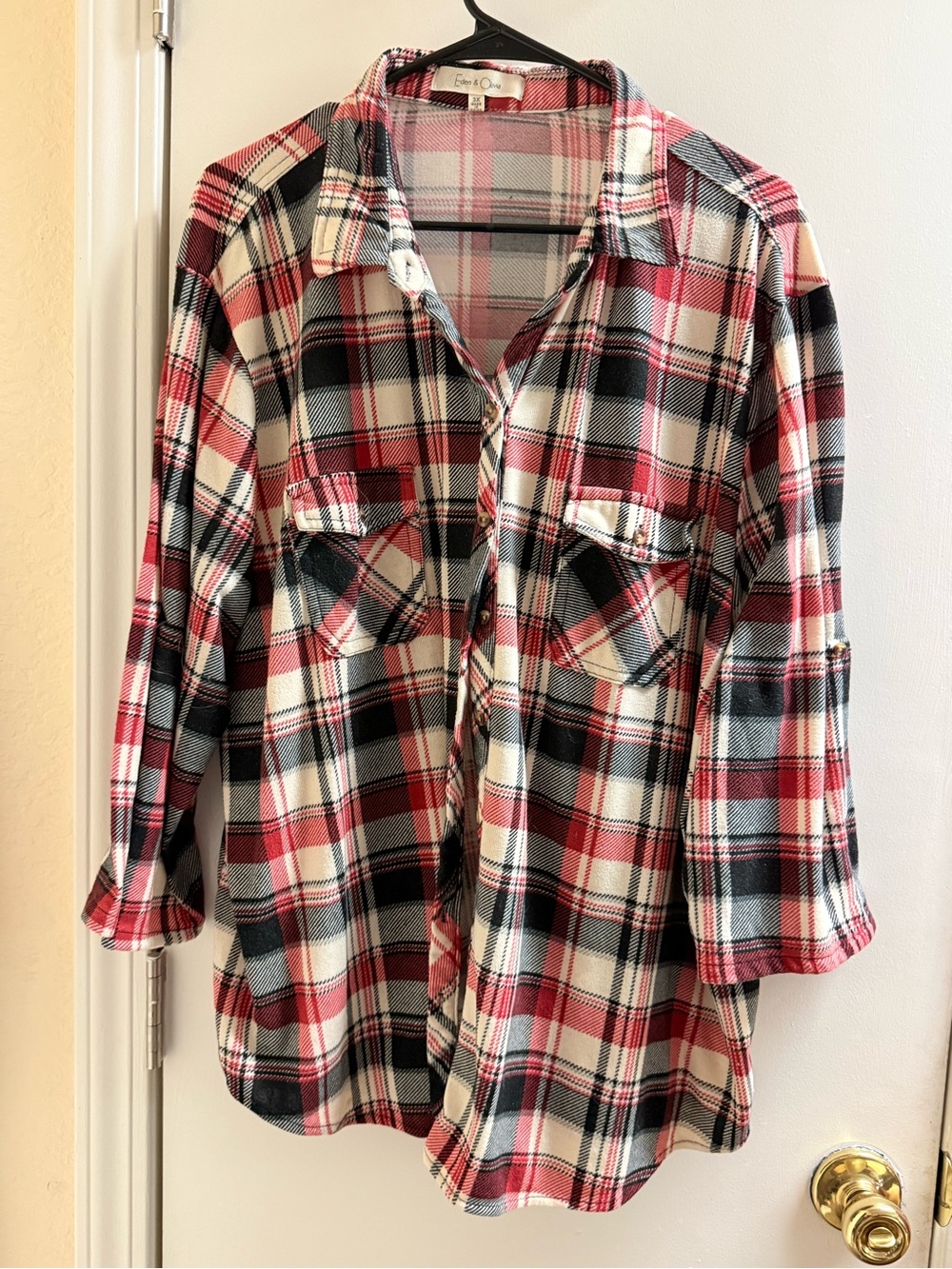 Women's Plus Size Classic Red, Black and White Plaid Shirt